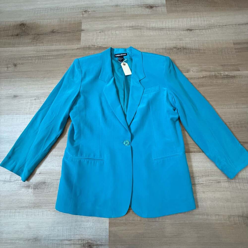 Vintage Savannah 100% Silk Blazer Jacket Turquoise Size M Petite